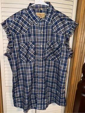 Cowboy Legend Blue Plaid Sleeveless Western Shirt